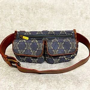 Authentic Vintage Celine Rare Denim Macadam Studded Waist Pouch